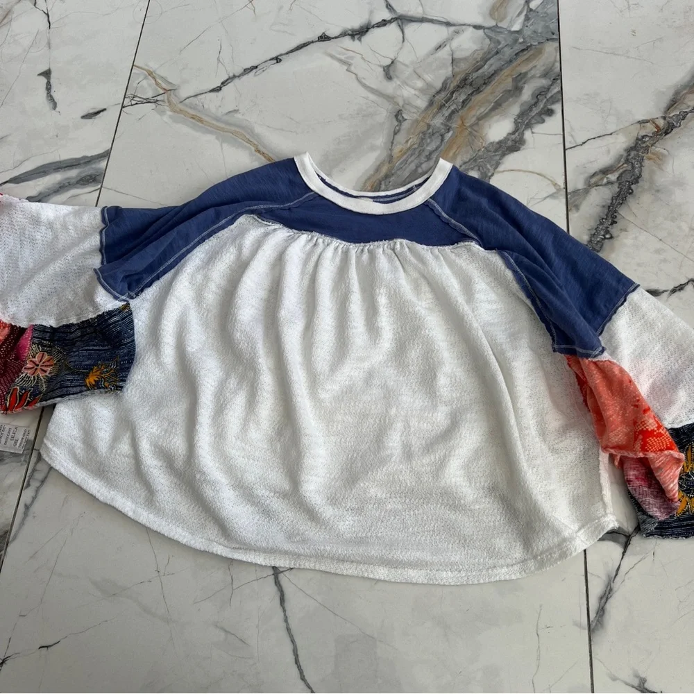 *flawed read description FREE PEOPLE Friday Fever Thermal Top Blue - Picture 2 of 8